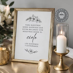 Spanish Memorial Table Sign, Celebration of Life Quote, In Loving Memory Sign, Floral Design Digital Download, Wedding Memory Sign ID481