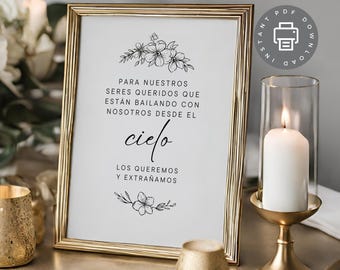 Spanish Memorial Table Sign, Celebration of Life Quote, In Loving Memory Sign, Floral Design Digital Download, Wedding Memory Sign ID481