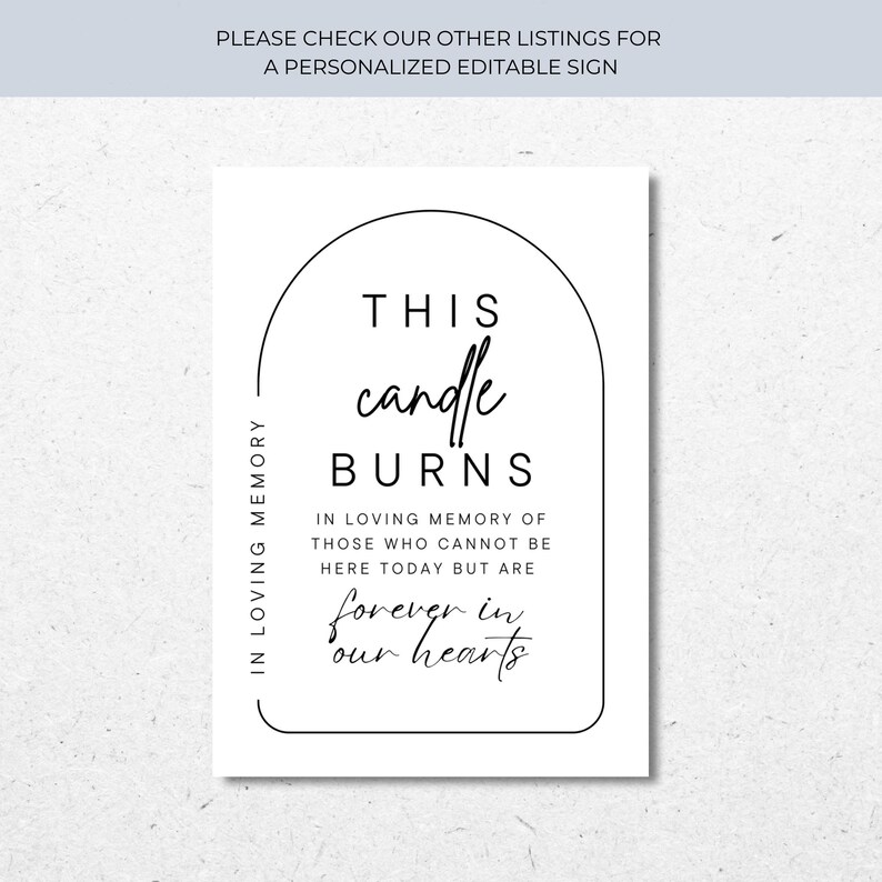 Memorial Table Sign, Minimalist Wedding Table Sign, This Candle Burns Decoration, in Loving ...