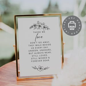 Memorial Table Sign, Those We Love Don&#39;t Go Away, Digital Inspirational Quote, Grandparent Tribute, Memory PDF for Celebration of Life ID204