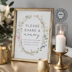 Panneau de service commémoratif de partage d'un souvenir funéraire, livre d'or de réveil en format PDF, signe de condoléances, célébration de la vie, panneau du souvenir ID171