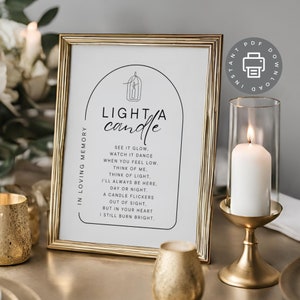 Funeral Poem, Light A Candle Verse, Celebration of Life Funeral Favor Sign, Memorial Service Keepsake, Funeral Poster PDF Memory Table ID116