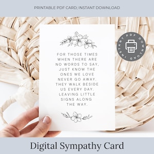 Carte de sympathie imprimable, poème commémoratif d'art, cadeau de deuil, téléchargement de citation inspirante, carte de condoléances numérique ID326
