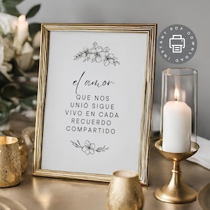 Plaque funéraire espagnole, affiche à la mémoire, hommage commémoratif, PDF commémoratif espagnol, plaque de table funéraire, citation hommage souvenir d&#39;amour, décoration ID435