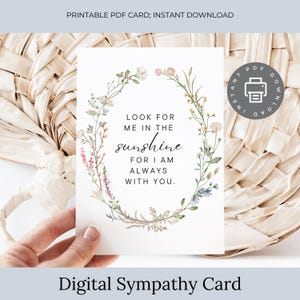 Carte de sympathie imprimable, conception de couronne de fleurs, citation inspirante, téléchargement numérique, carte de deuil, cadeau de soutien pour le deuil ID334