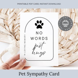 Carte de sympathie pour animal de compagnie, perte d'un animal de compagnie, commémoration imprimable pour animal de compagnie, carte de condoléances pour animal de compagnie, sympathie pour la perte d'un animal de compagnie, carte de deuil ID357