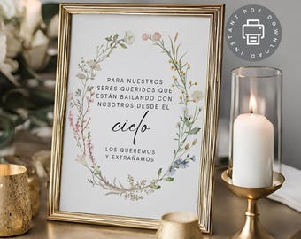 Spanish Memorial Table Sign, Digital Download, Wildflower Wedding Memory Sign, Para Nuestros Seres Queridos, We Love and Miss You ID477
