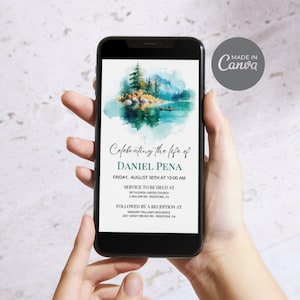 Digital Funeral Announcement with No Photo, Fishing Celebration Of Life Template, Editable Electronic Memorial Evite, Phone Invitation ID17