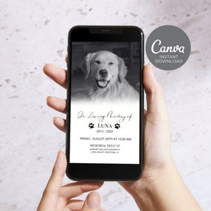 Anuncio de funeral de mascotas, Invitación conmemorativa de Dog Rainbow Bridge, Invitación digital de obituario, Invitación de celebración de la vida de Instagram ID108