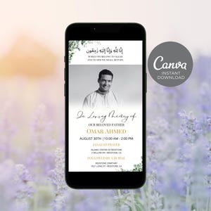 Muslim Funeral Invite, Janaza Invitation for Men, Islamic Digital Memorial Announcement, Editable Minimal Electronic Funeral Evite ID142