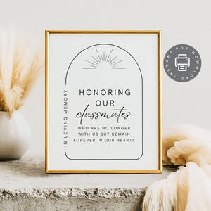 Class Reunion Memorial Sign, Honoring Our Classmates Poster, In Loving Memory, High School Remembrance PDF College Memory Sign Photo ID179