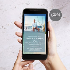 Celebration of Life Program Beach Digital Template, Electronic Memorial Evite, Funeral Invite, Text Message Invitation ID07