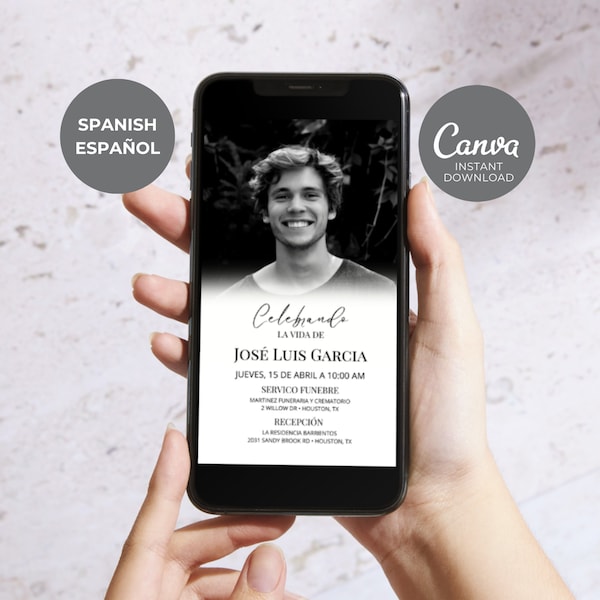 Electronic Funeral Announcement, Spanish Editable Memorial Evite Obituary Digital Phone Invite Celebration of Life Instagram Invitation ID54