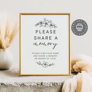 Funeral Compartilhe uma Memória Placa de Serviço Memorial, Livro de Visitas de Velório Assinatura em PDF, Celebração de Condolências da Vida, Placa de Lembrança ID174