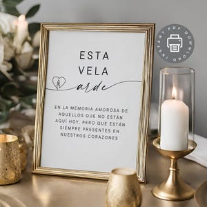Spanish Memorial Table Sign, Memorial Candle Sign, Remembrance Table Decor, In Loving Memory Sign, Spanish Digital Print, Memorial ID491