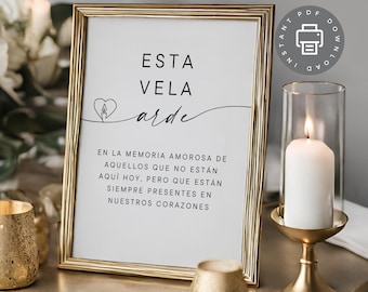 Spanish Memorial Table Sign, Memorial Candle Sign, Remembrance Table Decor, In Loving Memory Sign, Spanish Digital Print, Memorial ID491