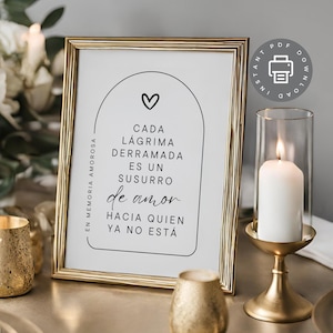 Plaque funéraire espagnole, affiche à la mémoire, hommage commémoratif, PDF commémoratif espagnol, plaque de table funéraire, citation hommage souvenir d&#39;amour, décoration ID430