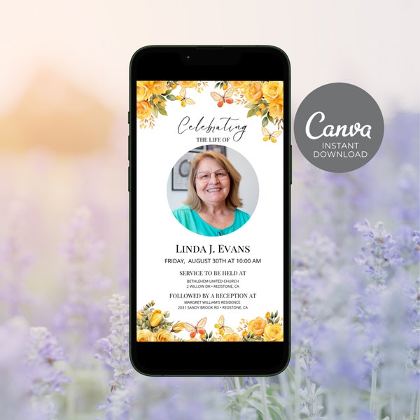 Yellow Obituary Flyer Template Etsy