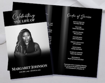 Minimalist Funeral Program Template, Printable Obituary Order of Service, Editable Memorial Program, Simple Folded Celebration of Life ID27