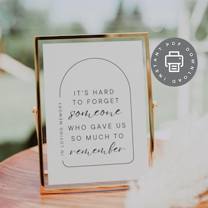 Memorial Table Sign for In Loving Memory Keepsake, Condolence PDF for Celebration of Life, Funeral Memorial Tribute Funeral Decor ID193