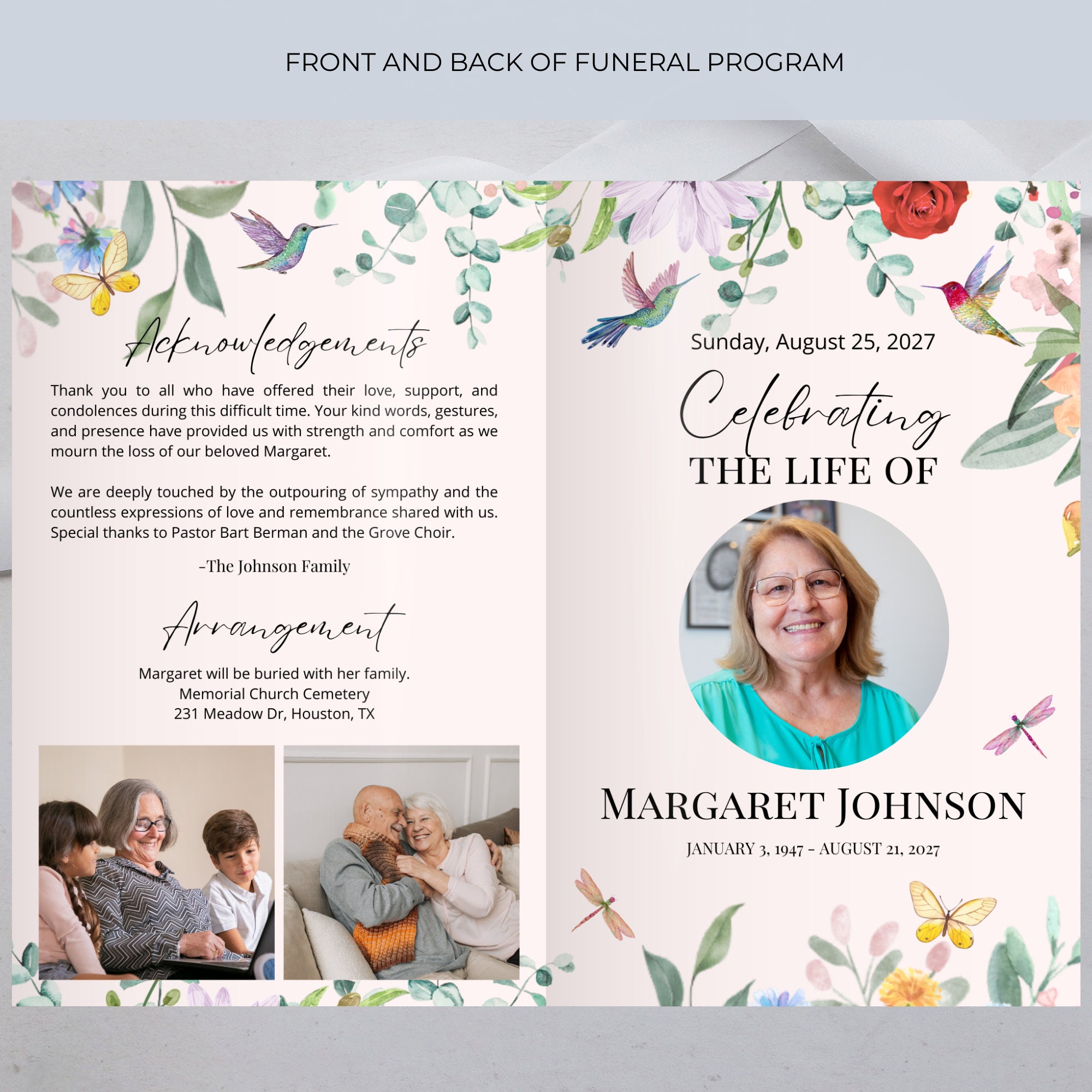 Funeral Obituary Booklet, Canva 4 Page Folded Memorial Program, Church ...