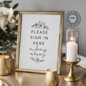 Funeral Guest Book Sign, Minimal Flower Memorial Service Memory Book PDF, Condolence PDF Picture, Celebration of Life Guest Poster ID150