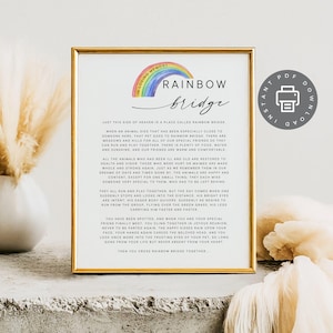 Poème sur le pont arc-en-ciel, cadeau de sympathie pour animal de compagnie, PDF carte de condoléances pour chien, hommage à un chat, hommage à un chat à imprimer, deuil pour animal de compagnie ID301