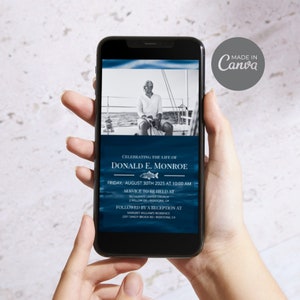 Celebration of Life Invitation Fishing Digital Template, Electronic Memorial Evite, Fishing Funeral Invite, Text Message Invitation ID04