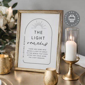 Poem for Funeral, Verse The Light Remains for Celebration of Life, Funeral Favor Sign, Memorial Service Keepsake, Funeral Poster PDF ID100