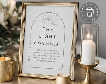 Poem for Funeral, Verse The Light Remains for Celebration of Life, Funeral Favor Sign, Memorial Service Keepsake, Funeral Poster PDF ID100