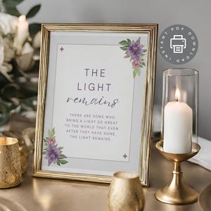 Poem for Funeral, Verse The Light Remains for Celebration of Life, Funeral Favor Sign, Memorial Service Keepsake, Funeral Poster PDF ID284
