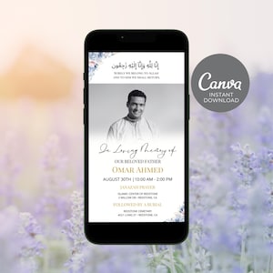 Muslim Funeral Invite, Janazah Invitation for Men, Islamic Digital Memorial Announcement, Editable Minimal Electronic Funeral Evite ID284