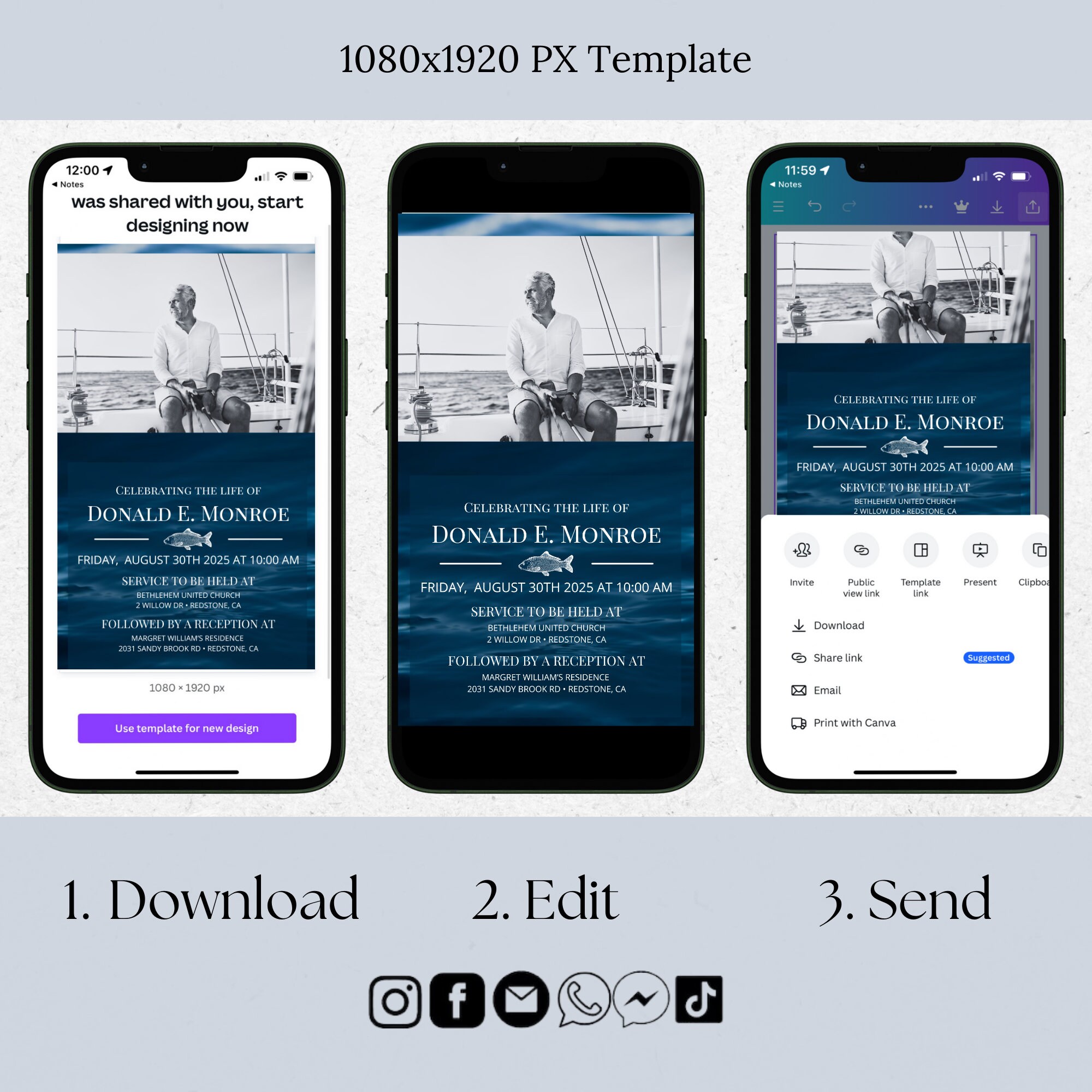 Celebration of Life Invitation Fishing Digital Template, Electronic ...