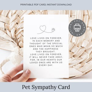Carte de sympathie pour animal de compagnie imprimable, message sincère pour la perte d'un animal de compagnie, souvenir commémoratif pour les amoureux des animaux de compagnie, téléchargement numérique ID361