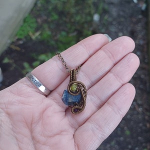 Kyanite Wire Wrapped Pendant. Wire Weaved Stone Jewelry. Chakra Healing Crystal Wire Woven Necklace. Small Necklace. Wrapling image 3