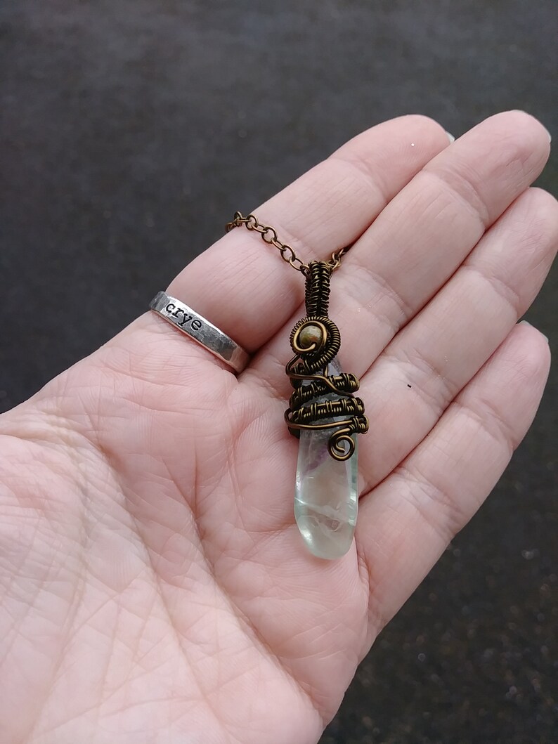 Fluorite Crystal Jewelry Small Fluorite Necklace Crystal Boho Jewelry Fluorite Wire Wrapped Pendant Necklace Fluorite Wire Wrap