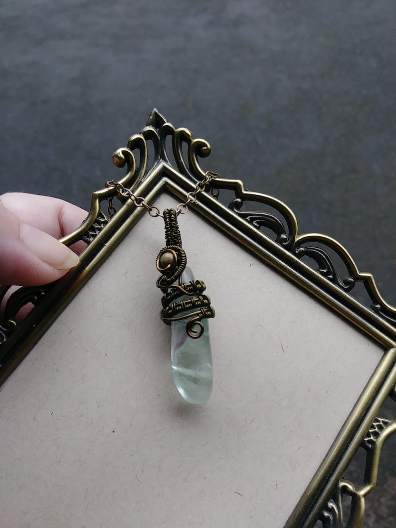 Fluorite Crystal Jewelry Small Fluorite Necklace Crystal Boho Jewelry Fluorite Wire Wrapped Pendant Necklace Fluorite Wire Wrap