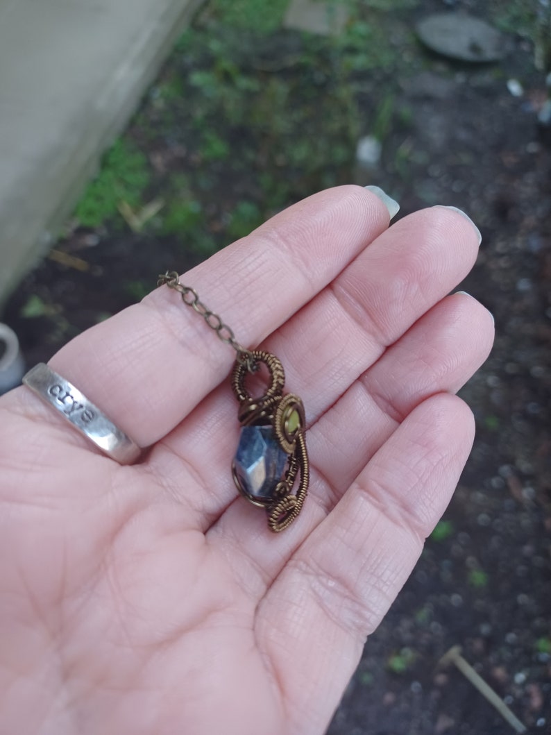 Kyanite Wire Wrapped Pendant. Wire Weaved Stone Jewelry. Chakra Healing Crystal Wire Woven Necklace. Small Necklace. Wrapling image 7