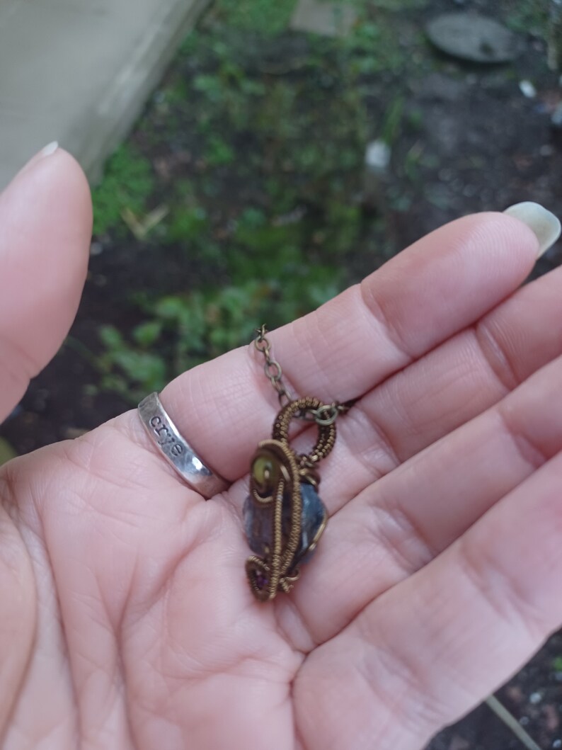 Kyanite Wire Wrapped Pendant. Wire Weaved Stone Jewelry. Chakra Healing Crystal Wire Woven Necklace. Small Necklace. Wrapling image 6