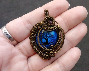 Tree of Life Necklace Dichroic Glass Wire Wrapped Tree Pendant, Fused Glass Tree Jewelry, Classic Blue, Cobalt Necklace, Nature Jewelry