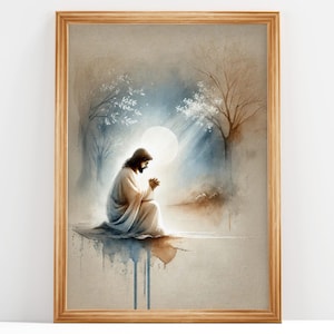 Jesus Praying in the Garden of Gethsemane, Jesus Oil Painting, Bible Verse Wall Art, Jesus Portrait, Christian Art | DIGITAL DOWNLOAD #256