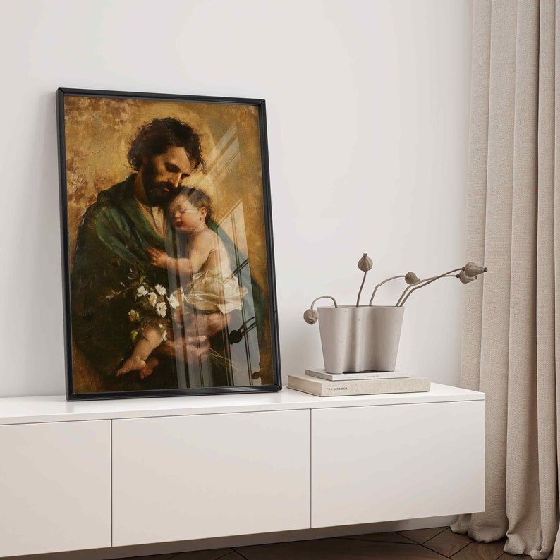 Saint Joseph's Tender Care Oil Painting, Catholic Printable Catholic