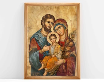 Pintura al óleo de la Sagrada Familia: Arte católico imprimible (descarga digital)