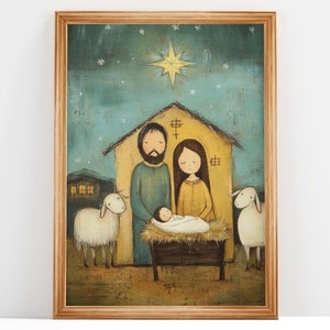 Peaceful Nativity, Holy Night, Image of The Holy Family | Oil Painting, Catholic Printable | Catholic Art | DIGITAL DOWNLOAD #192