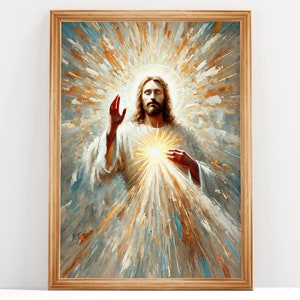 Antique Divine Light, Sacred Heart of Jesus, Jesus Oil Painting, Bible Verse Wall Art, Jesus Portrait, Christian Art | DIGITAL DOWNLOAD #183