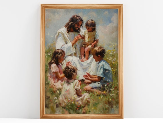 Jesus with Children Oil Painting: Christian Wall Art (Digital Download)