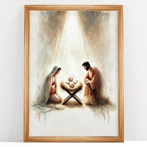 Holy Night, Nativity Scene | Image of The Holy Family | Oil Painting, Catholic Printable | Catholic Art | DIGITAL DOWNLOAD #206