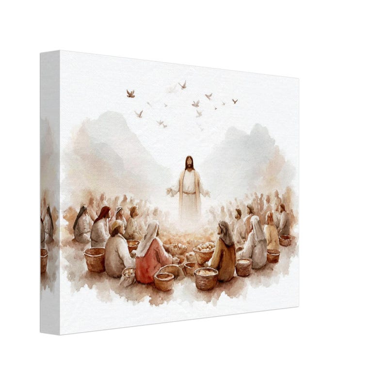 Jesus Feeding the 5000 Watercolor Print, Multiplication of Loaves Bible ...
