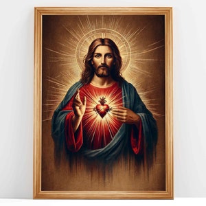 Sacred Heart of Jesus, Antique Divine Light, Jesus Oil Painting, Bible Verse Wall Art, Jesus Portrait, Christian Art | DIGITAL DOWNLOAD #47