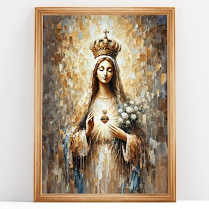Sacred Heart of Mary, Virgin Mary | Catholic Wall Art | Mother Mary Painting | Lady of Grace | DIGITAL DOWNLOAD #117